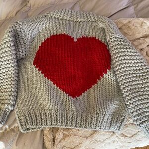 Chicwish light gray Cardigan with Red Heart